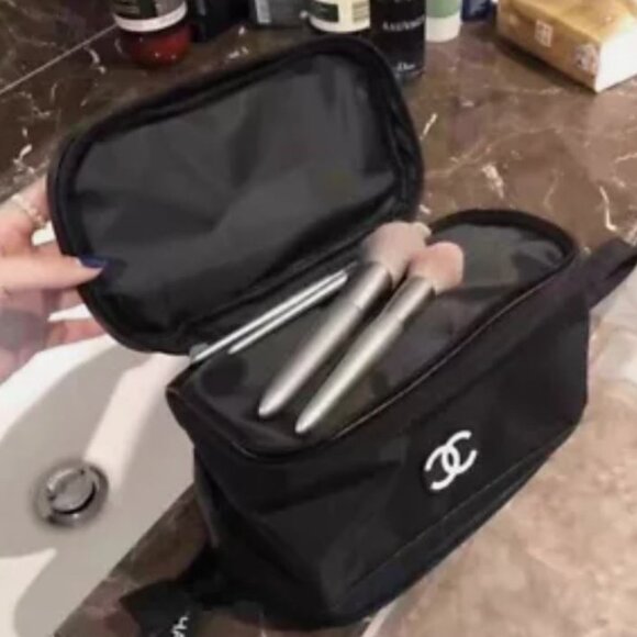 Brand New Chanel Black Nylon Large Makeup Bag/Pouch/Clutch with Wrist St… - Picture 4 of 13
